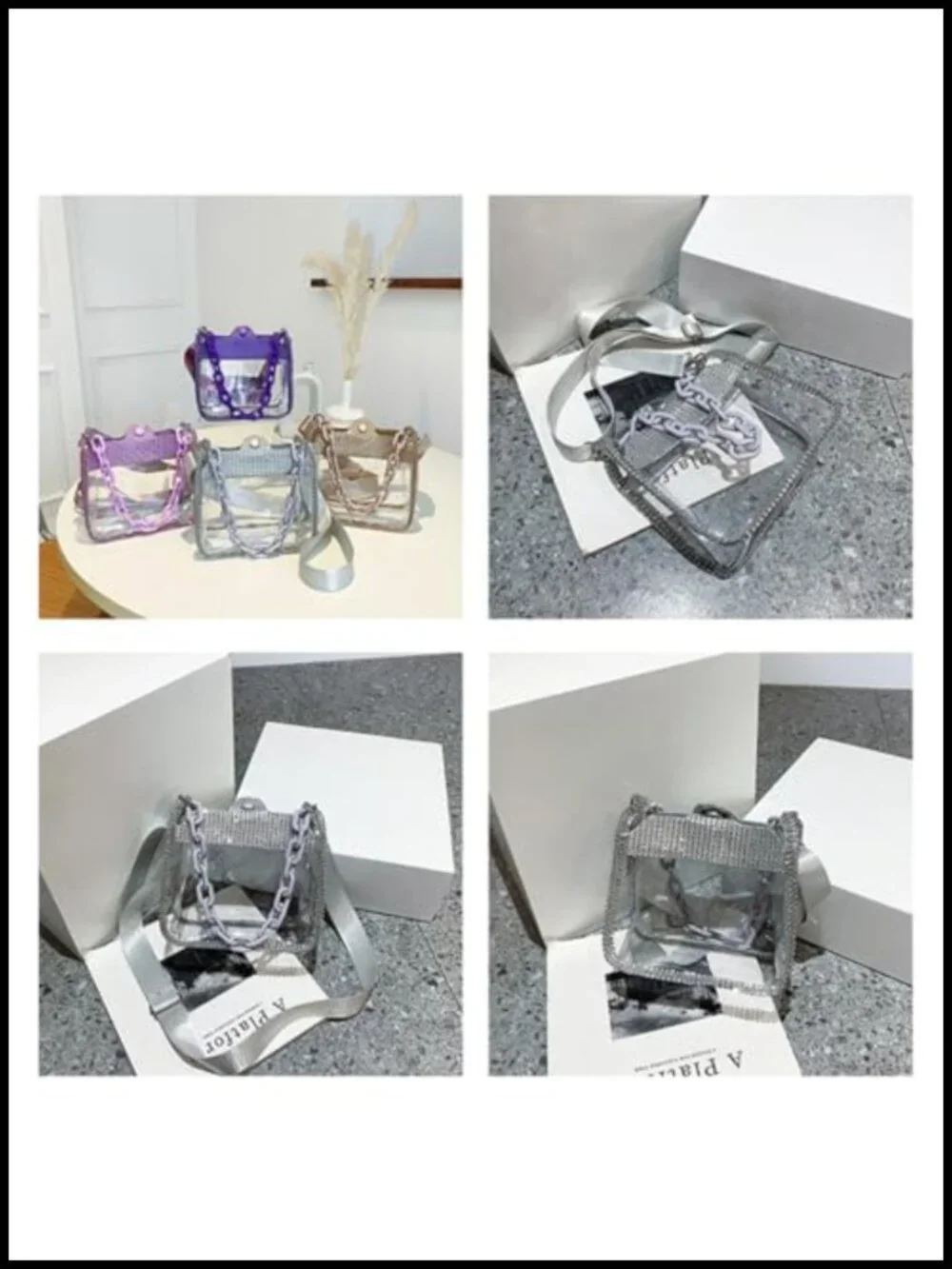Clear Chain Evening Clutch Bag Stadium Approved Rhinestone Handbag Shoulder